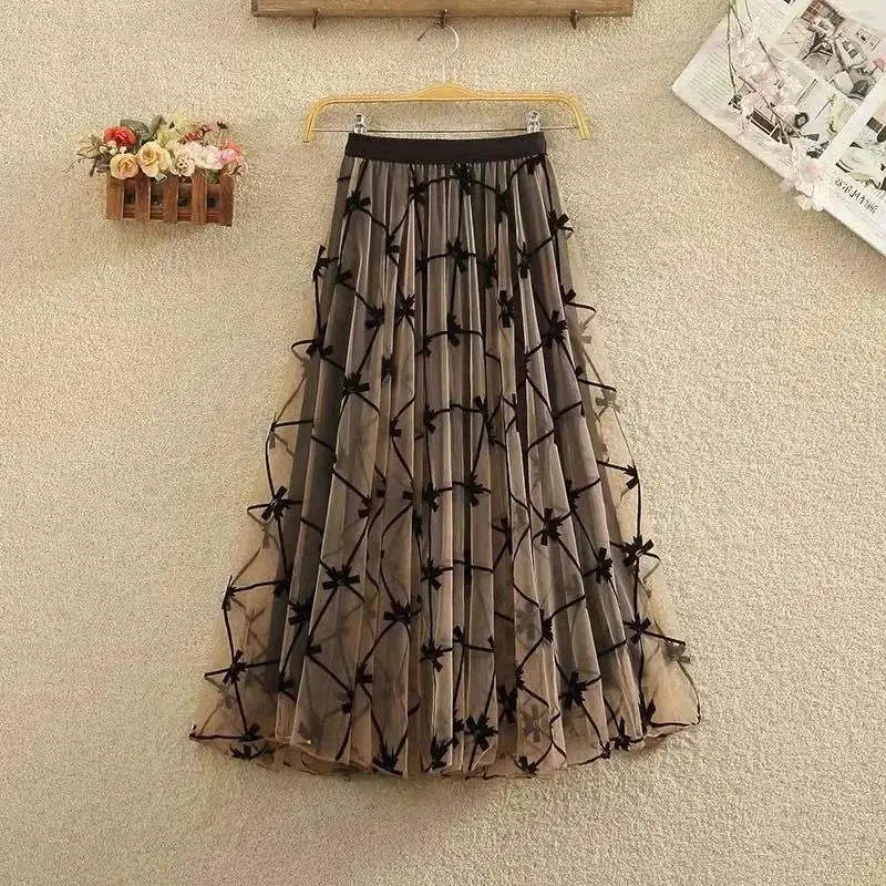 High Waist Streetwear Black Skirt Long Skirt Korean Fashion Harajuku Kawaii Y2k Midi Maxi Tull Skirt Autumn 2026 Vintage Elastic
