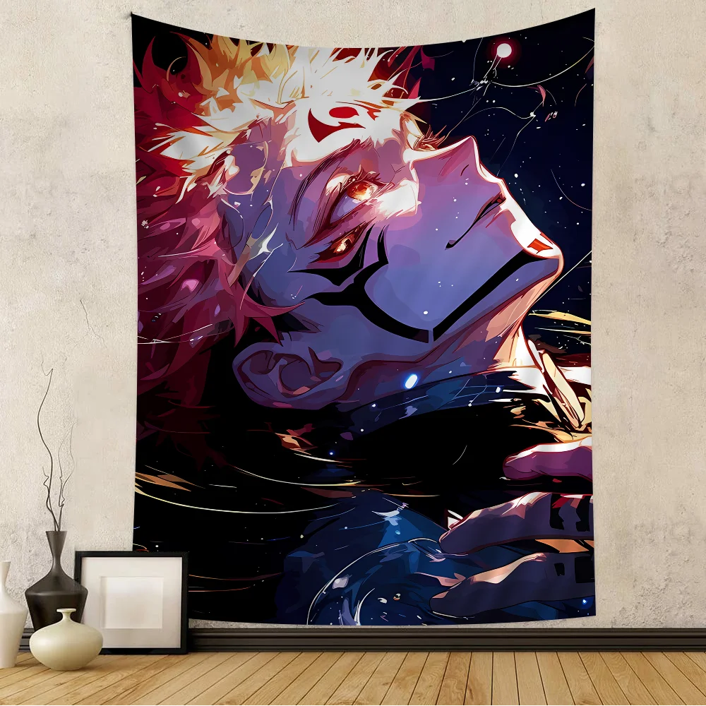 Tapiz de anime Sukuna para colgar en la pared, decoración bohemia, tapiz impreso de poliéster para sala de estar, dormitorio, decoración del hogar, arte manga