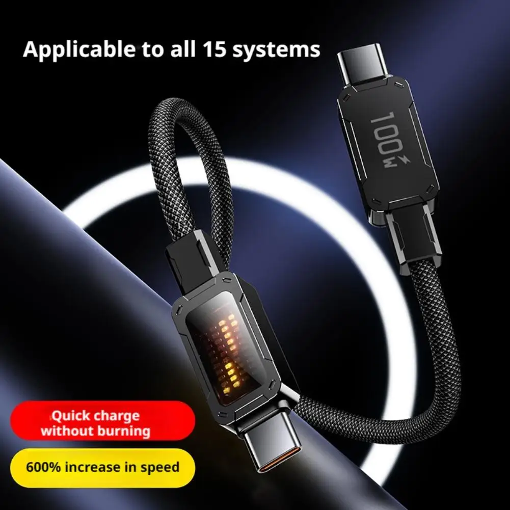 PD100W With LED Streamer Light Display Super Fast Charging Data Cable For HUAWEI Samsung iPhone 15-16 Tablets