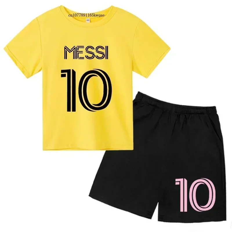 Kids Super Soccer Star No.10 Messi Print T-shirts+shorts 2pcs Set Sports Suits 3-14Y Boys Girls Idol Streetwear Children Sets