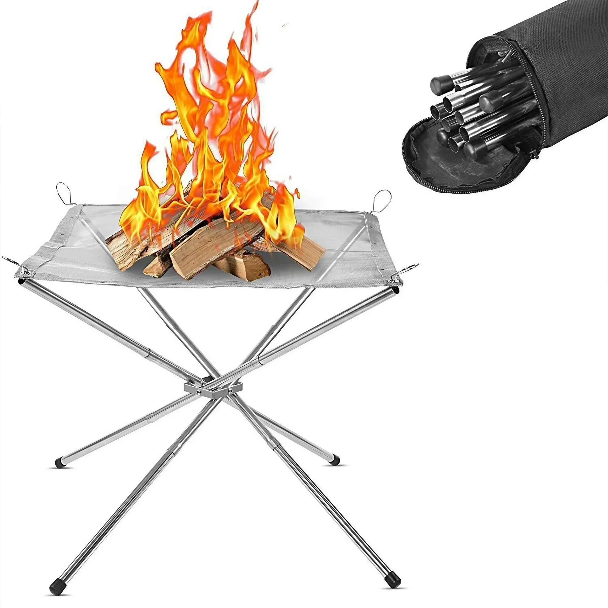 Outdoor Camping Stainless Steel Burning Rack Ultra-light Portable Foldable Camping Wood Stove Fire Stove Charcoal Heating