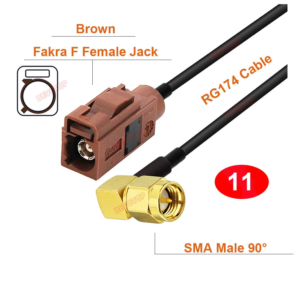 

10PCS/LOT Wholesales Fakra F to SMA Male / Female RG174 Cable RF Coaxial Extension Jumper Wire Harness BEVOTOP Custom-made