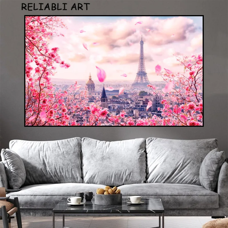 Paris Eiffel Tower flower Landscape Poster and Prints Natural Canvas Painting Wall Art for Living Room Home Decor No Frame