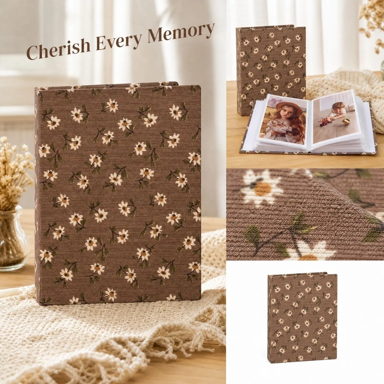 Flower Fabric Protable One-piece Pocket Photo Album Holds 100 Photos Family and Couple Recording Supplies Unique Gift