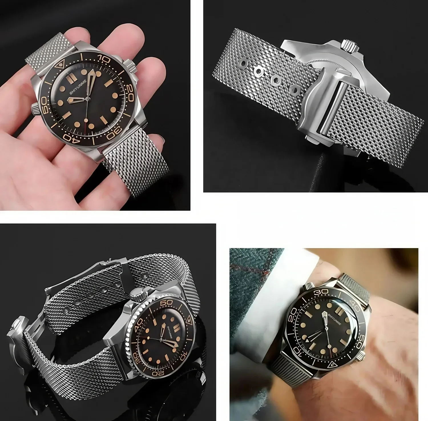 A333 Store ساعة ميكانيكية أوتوماتيكية للرجال قماش ستانلس ستيل وظيفة كاملة التوقيت العالمي حزام شبكي Relogio