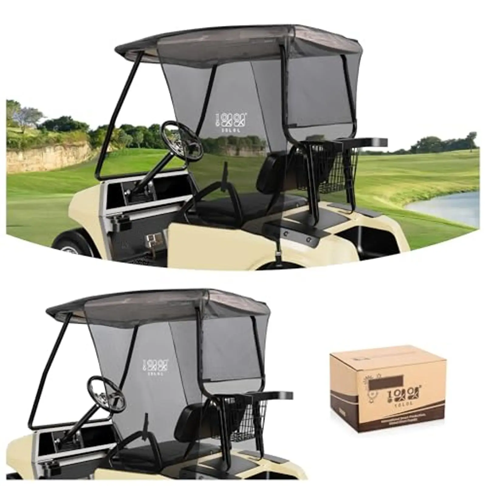 

Солнцезащитный чехол для гольф-кара на 2 пассажира, защита от УФ-излучения, теплоизоляция, складной, совместим с Club Car DS EZGO TXT, черный