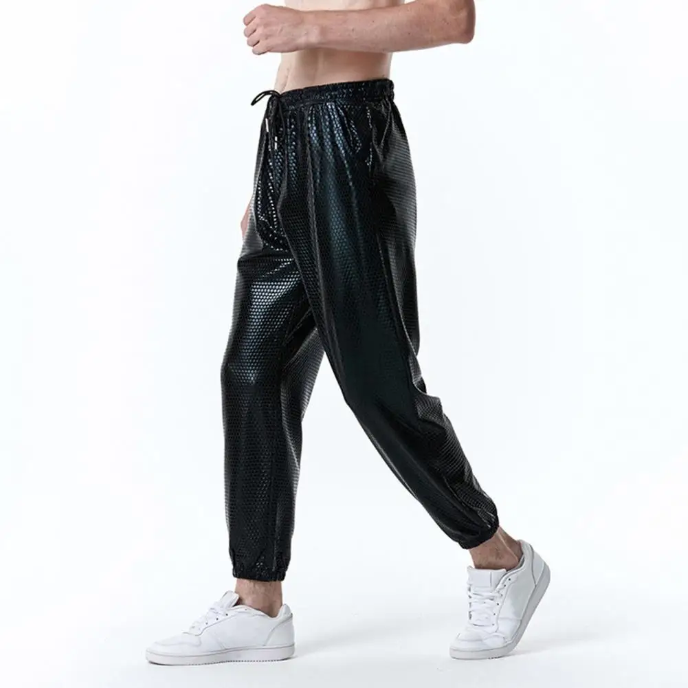 Stage Show Trousers Retro 70s Disco Men's Pants Elastic Waist Rhombus Bronzing Metallic Ankle Length Club Party Trousers Men