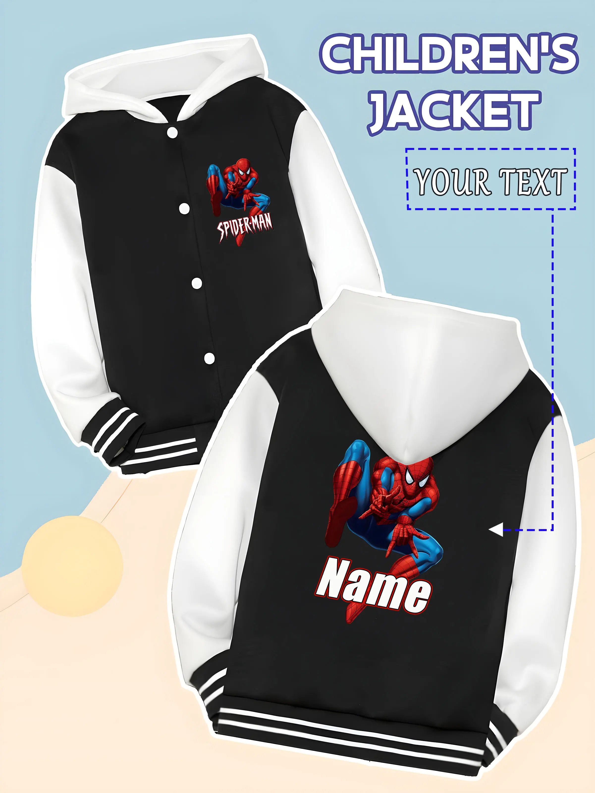 

MINISO Marvel Boys Baseball Jacket - Spider-Man classic print, dynamic, perfect for everyday wear in spring and autumn, suitable