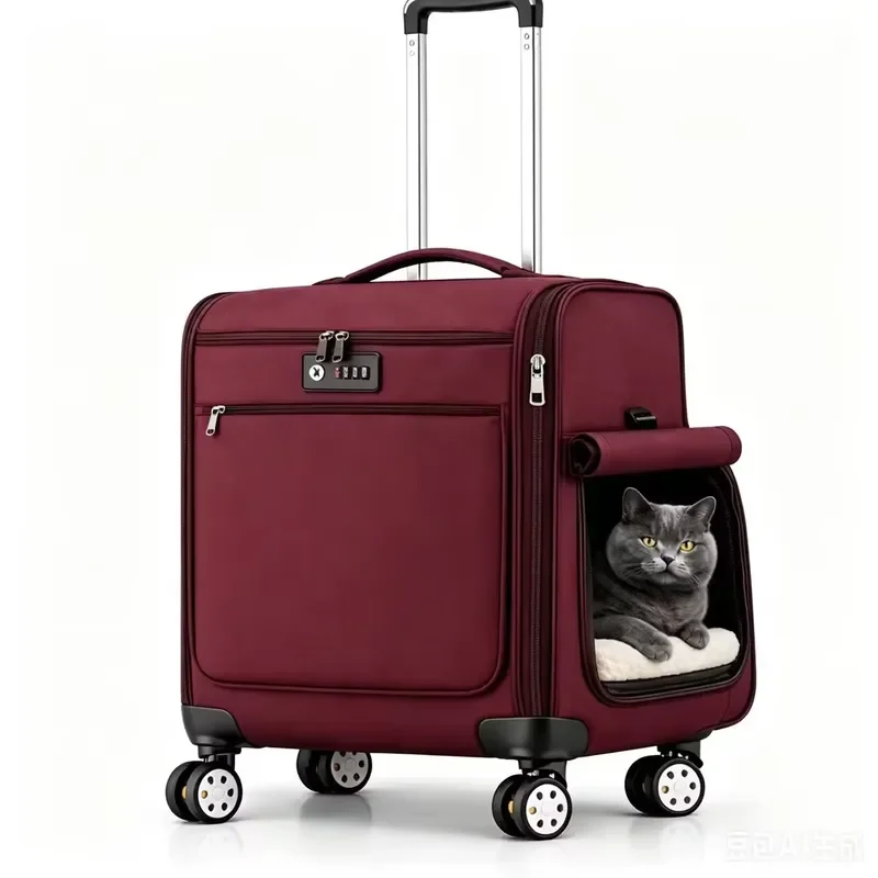 Oxford Nylon Pet Trolley Bag Luggage with Aluminum Alloy Telescopic Handle Wheeled Pet Carrier Waterproof Durable Wholesale
