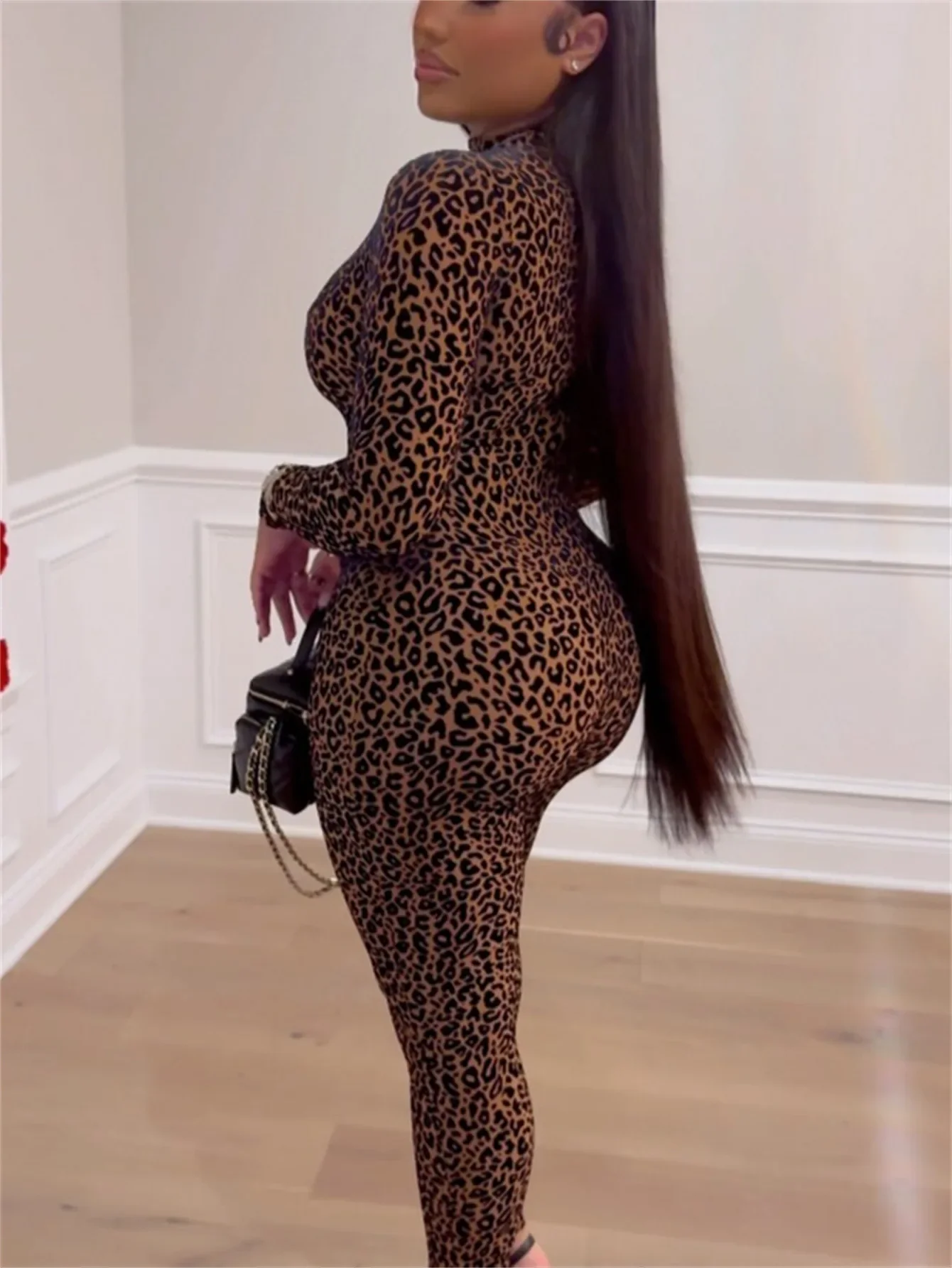 Ativo leopardo impressão o-pescoço bodycon macacão feminino 2025 primavera sexy night club festa uma peça geral macacão outfits