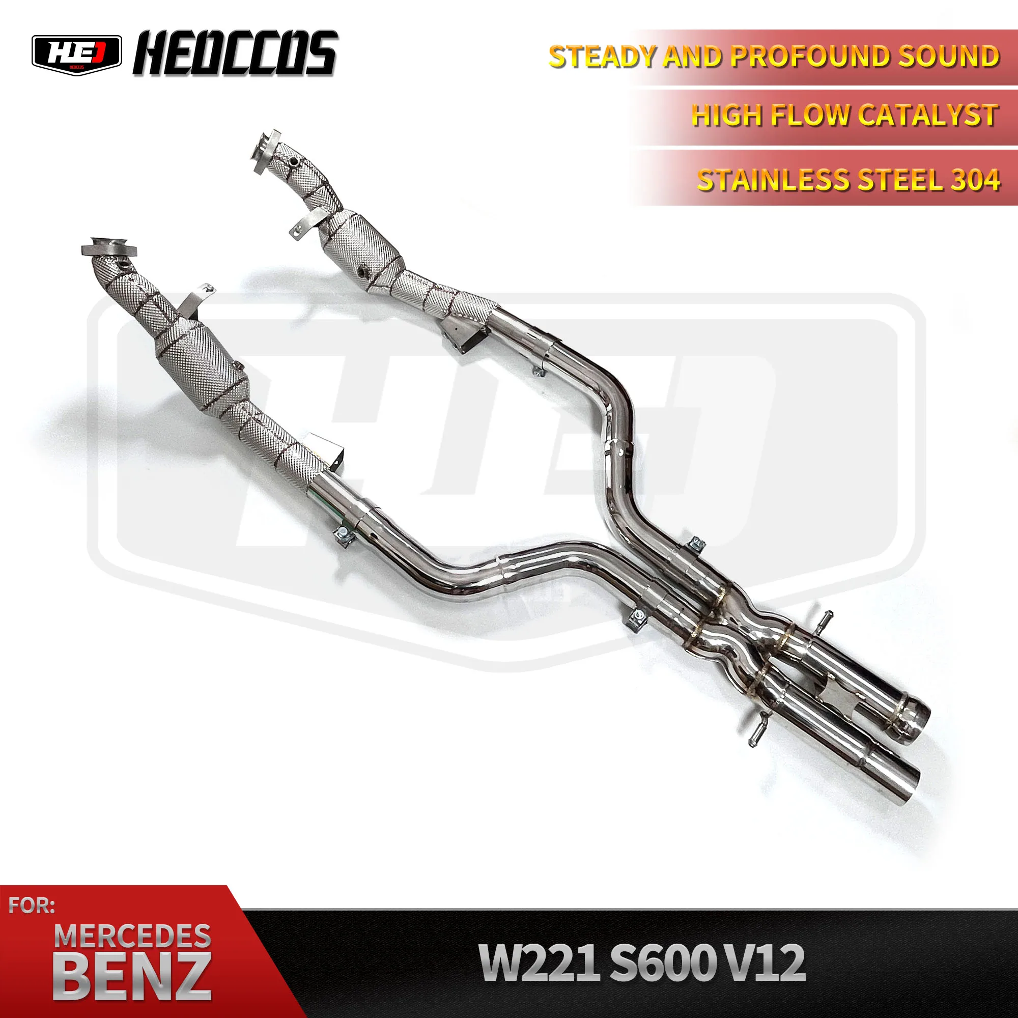 

HEO High Quality Catted Catalytic Downpipe Header for Mercedes Benz W221 S600 V12 SS304 Exhaust Pipe Tuning Exhausted System