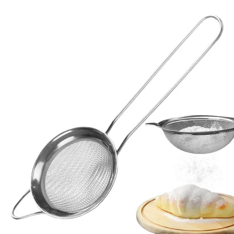 

Stainless Steel Fine Mesh Strainer With long Handle Oil Strainer Flour Colander Sieve Sifter Pastry Baking Tools Kitchen Access