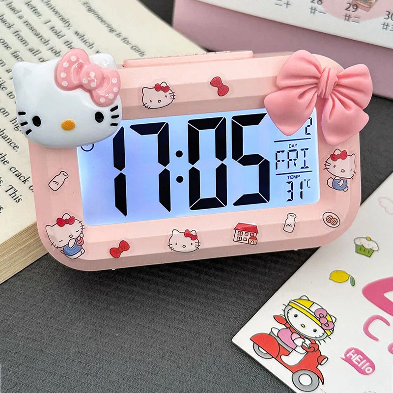 Sanrio hello kitty despertador anime mini noctilucent despertador dos desenhos animados kawaii dormitório relógios decoração de mesa presente da menina