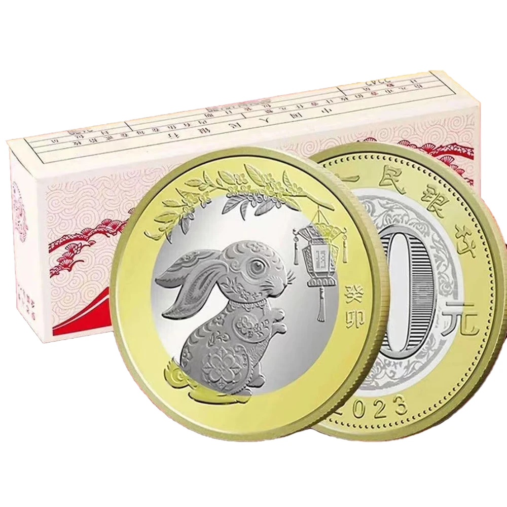 

2023 China Rabbit Year Coin, New Zodiac Commemorative Coins for Collection, Chinese 10Yuan Bicolor Original Gold Coin 27mm