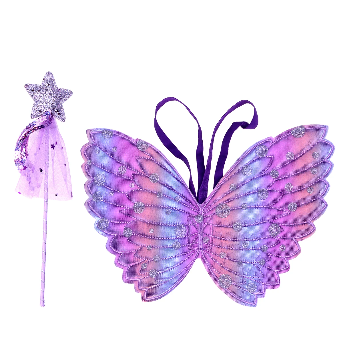

2Pcs Kids Cosplay Purple Costume Set Children Wings Wands for Stage Performance Party Wands Girls Cosplay Accessory