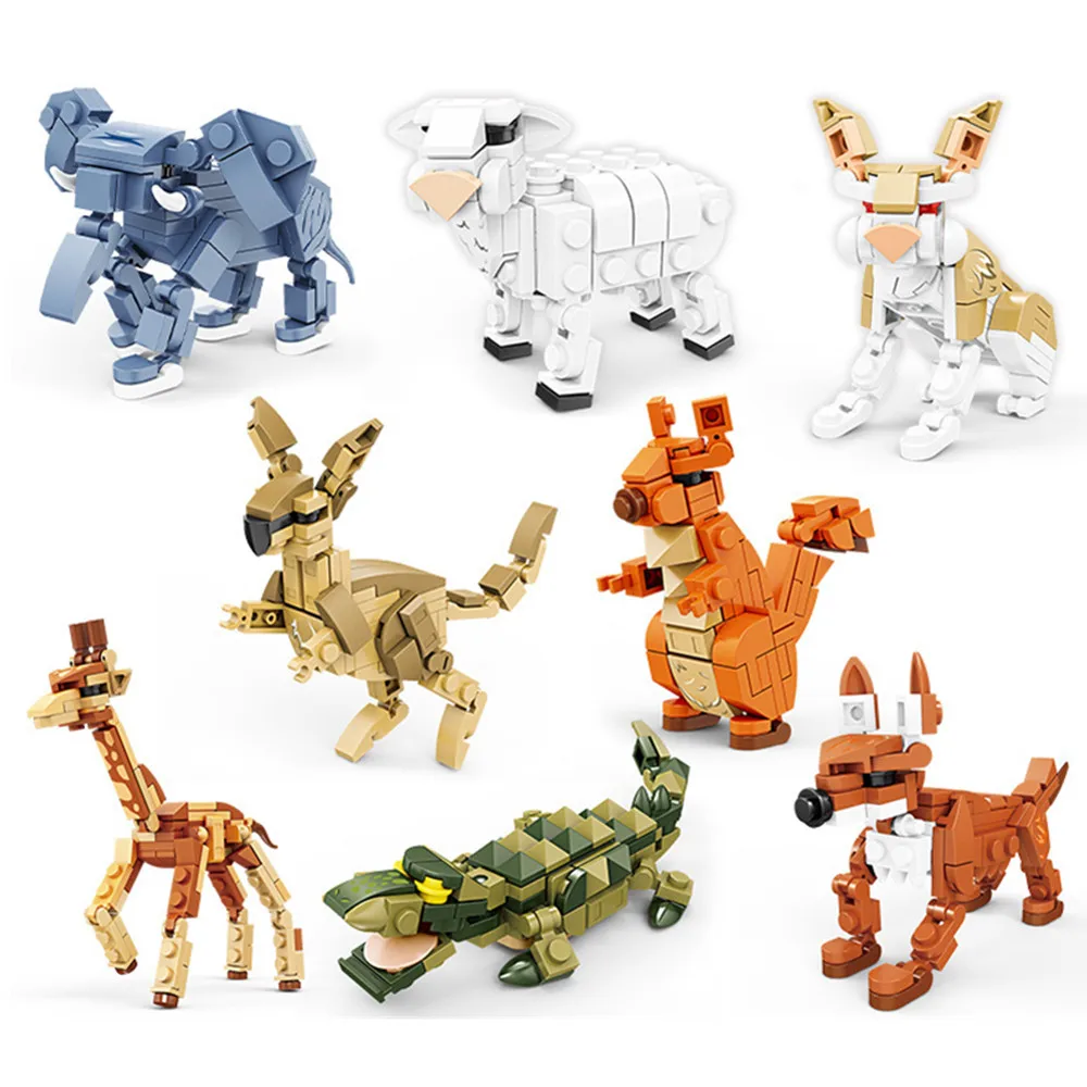 Animals World Figures Animal Elephant Crocodile Fox Squirrel Rabbit Building Blocks Kits Toys For Children Wild Animal Kids Gift