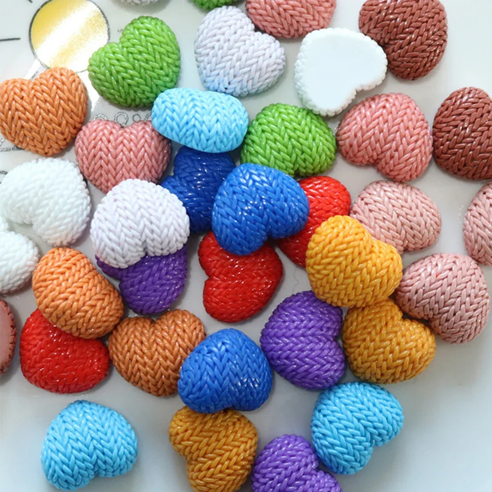 Miniatura Resina Plana Voltar Cabochões, Brilhante Série Coração De Malha, Hairpin Scrapbooking, DIY Home Decor, Acessórios Artesanais, 10Pcs