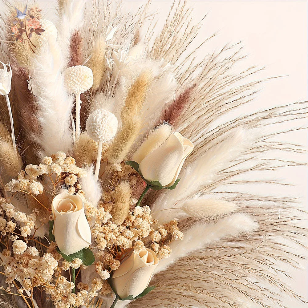 80Pcs Artificial Dried Flowers Bouquet for Interior Home Table Decor Faux Rose Real Touch Babys Breath Pampas Grass Vase Filler view 5
