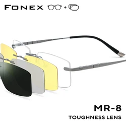 FONEX Titanium Progressive Prescription Glasses Custom Photochromic Myopia Optical Eyewear Men Rimless Magnet Eyeglasses 85761