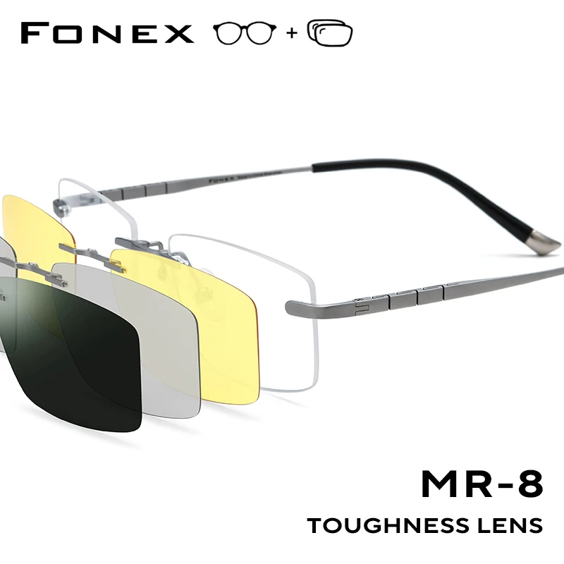 FONEX Titanium Progressive Prescription Glasses Custom Photochromic Myopia Optical Eyewear Men Rimless Magnet Eyeglasses 85761