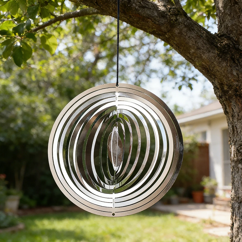 

D9 Circle Hanging Wind Spinner Yard Garden Decor Illusion Flowing-Light Effect Wind Sculpture Chimes Catcher Mirror Reflective