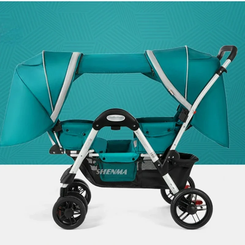 Multi-Functional Twin Baby Stroller – Four-Wheel Shock Absorbers, Reclining Seats, Upgraded Canopy, Versatile Double Pram