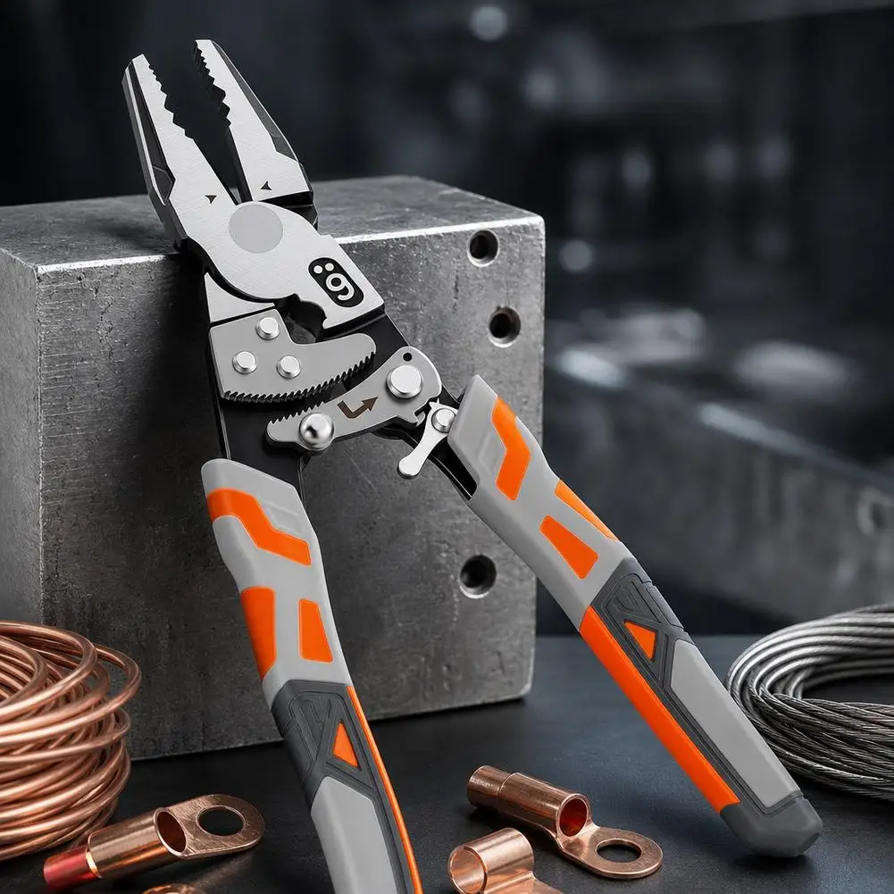 Wire Pliers Industrial Grade Multifunctional Self-Locking Wire Stripping Crimping Wire Breaking Pliers Electrician Clamping Tool