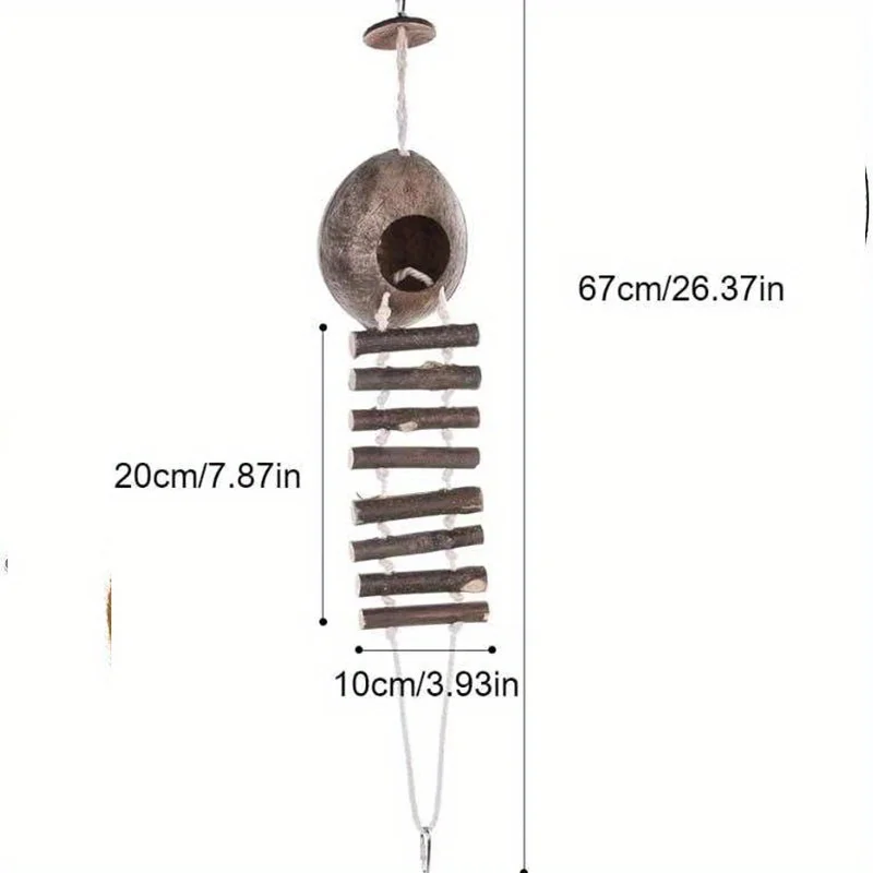 Parrot Natural Coconut Shell Bird Nest with Climbing Ladder, Cozy Hanging Parrot Original Wood for Birds Small Pet Shelter