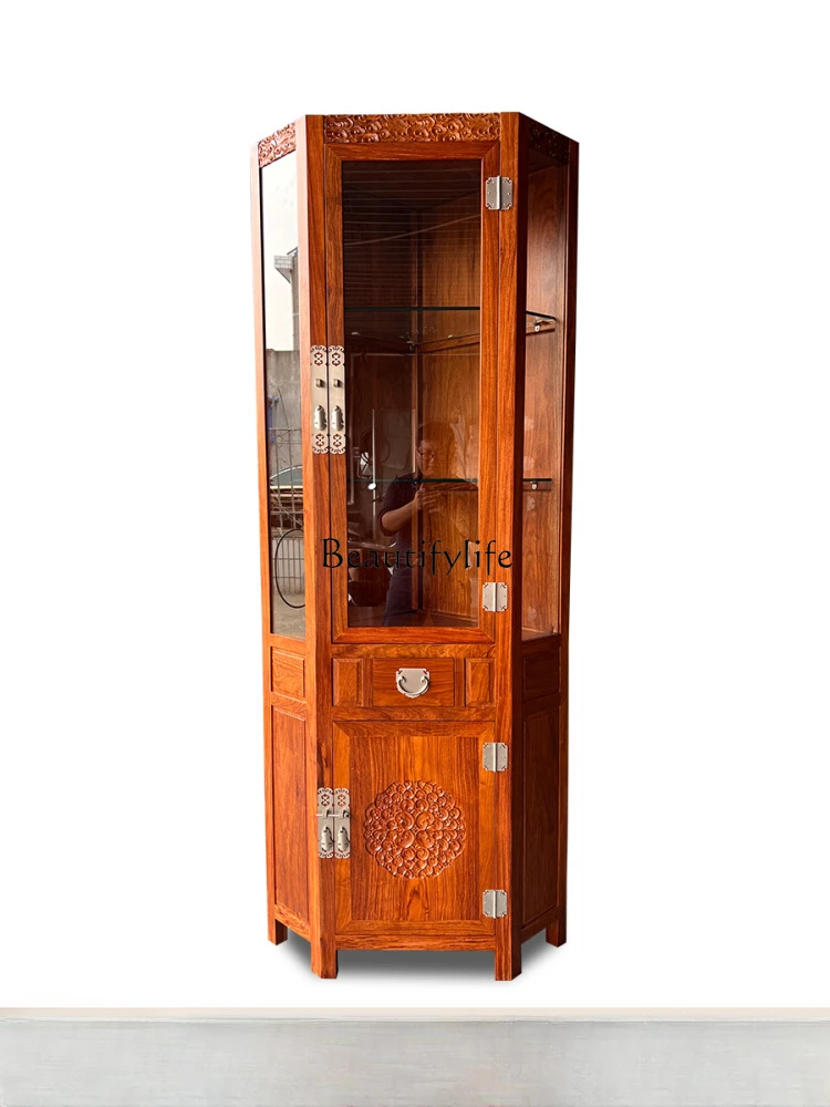 

New Chinese Style Five-Corner Cabinet Su Li Glass against the Wall Corner Cabinet