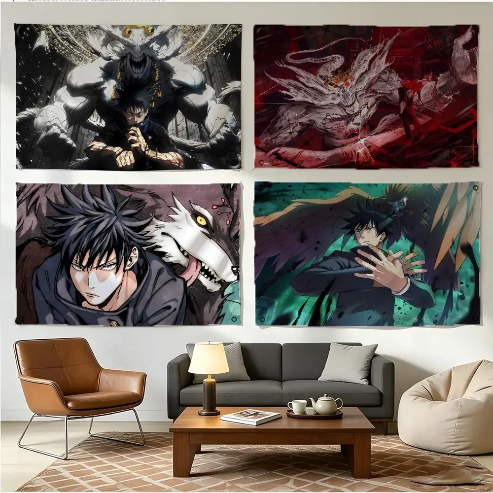Anime Character Jujutsu Kaisen Megumi Fushiguro Flags Four Ring Borderless Art Decor Indoor Outdoor Use Simple Hang And Install