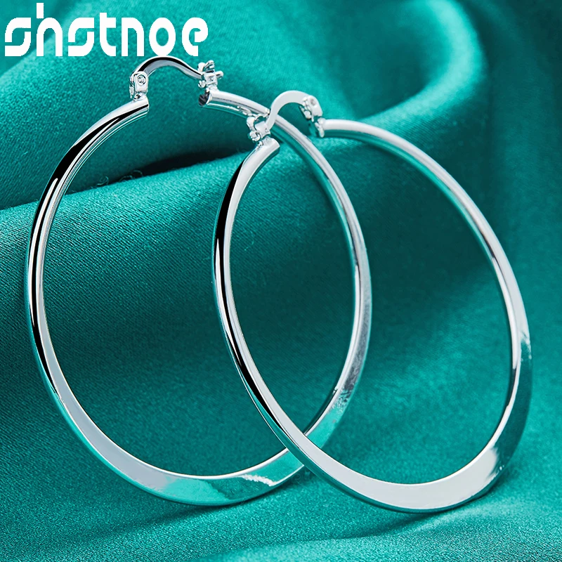 SHSTONE 925 srebro 55mm gładkie okrągłe kolczyki koła dla kobiet Party zaręczyny ślub prezent urodzinowy biżuteria