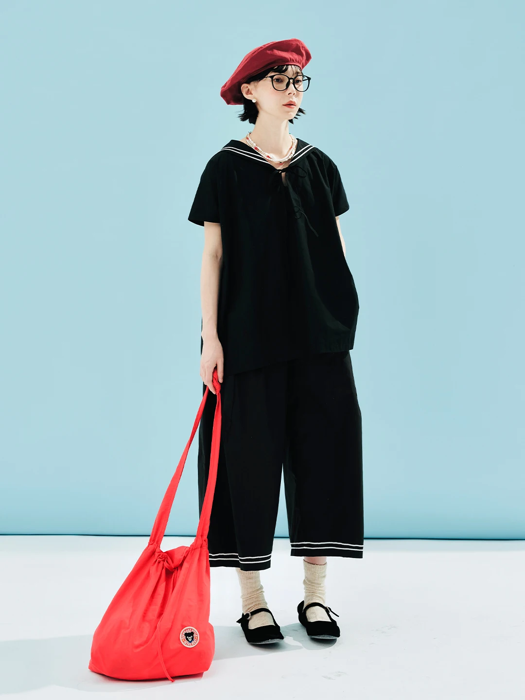 imakokoni 2024 summer literary pure cotton college style black simple wide leg pants casual pants 244585