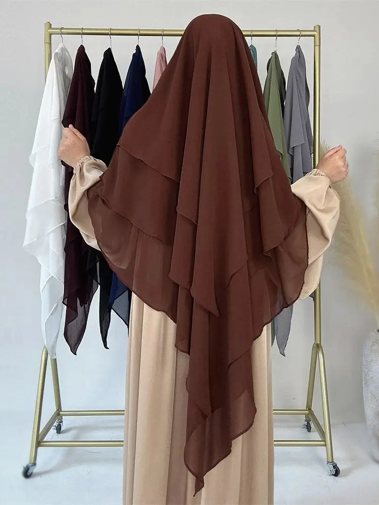 Ramadan Three Layers Chifffon Niqab Khimar Abaya Damen Islam Muslim Modal Hijab Abayas For Women Kebaya Hijabs Femme Musulmane