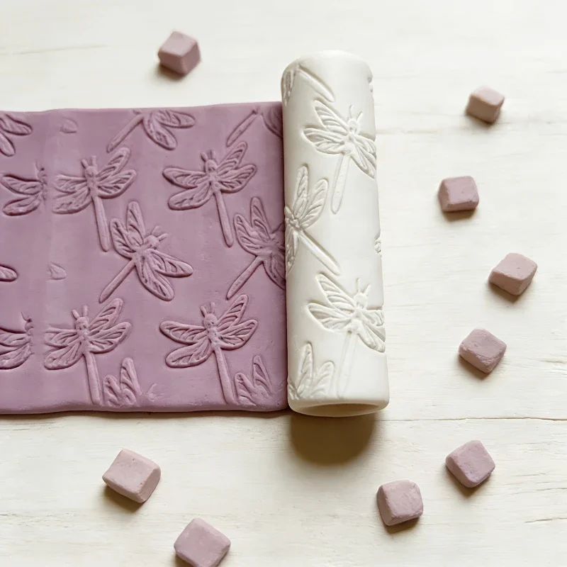 Recessed Dragonfly Pattern Embossing Roller Plastic Tool For Soft Pottery Ultra Light Clay DIY Handmade Pottery Projects