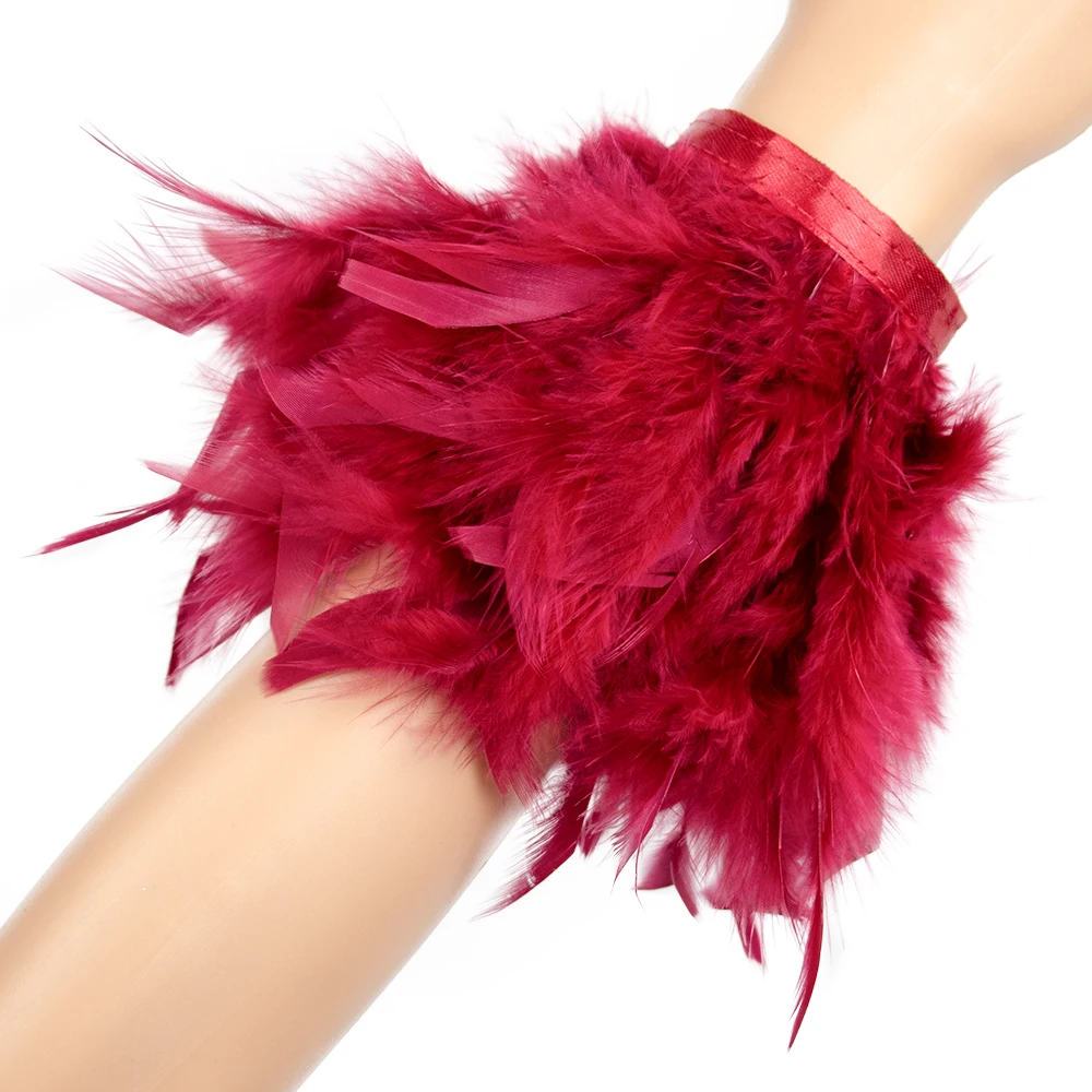 Hot Sale Women\'s Feather Wrist Cuffs with Real Ostrich Feathers - Snap-On Fur Feathers Cuff Wrist Sleeve and Bracelet for Blazer