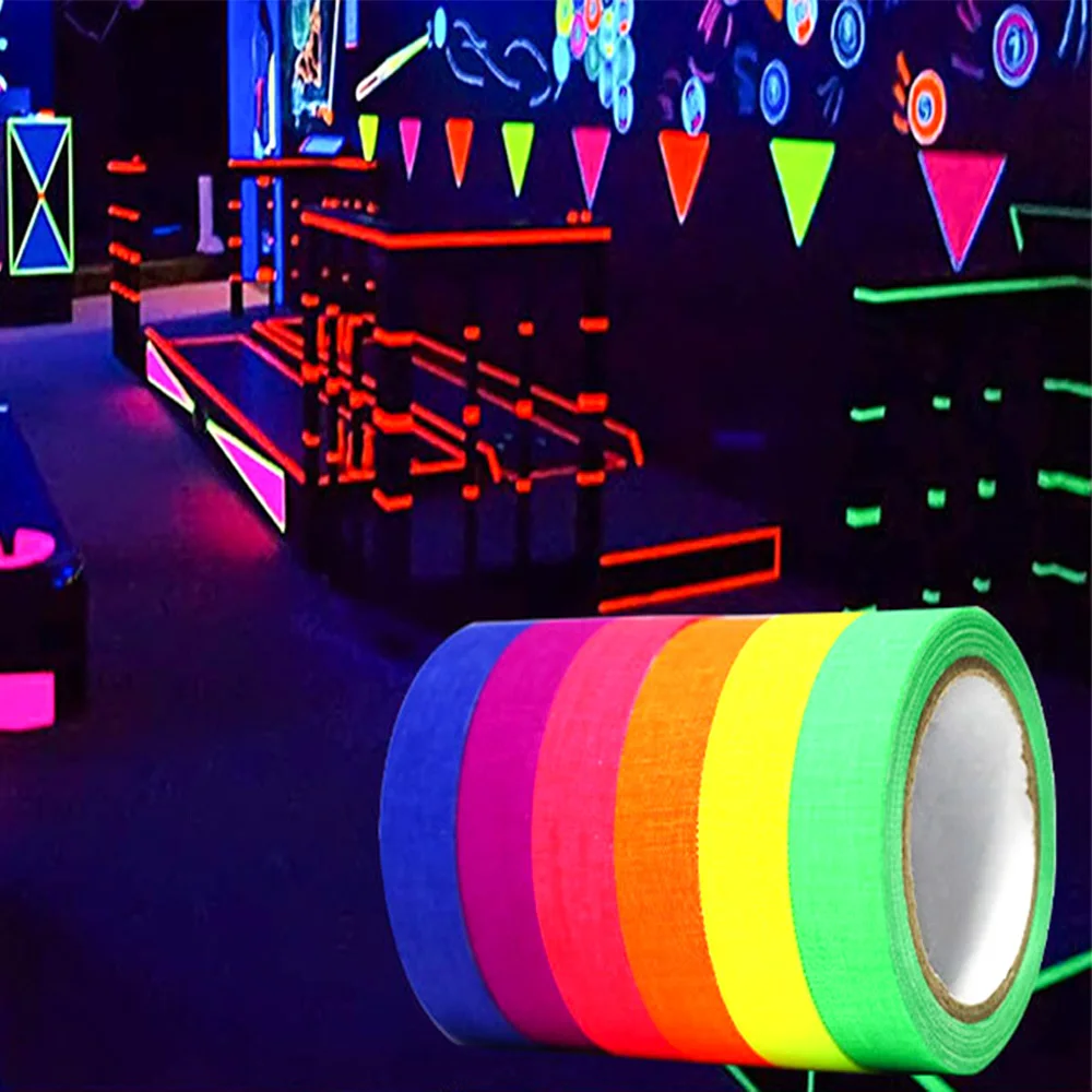 5/6Rolls Neon Gaffer Cloth Tape UV Blacklight Reactive Self Adhesive Stage Performance Versatile Multipurpose Floors Accessories