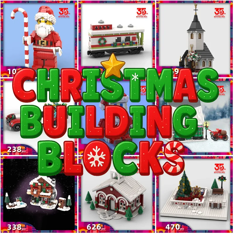 

Рождественские строительные блоки 2025 года — издание для взрослых с отпускным домом, рождественским поездом и головоломкой Санта-Клауса