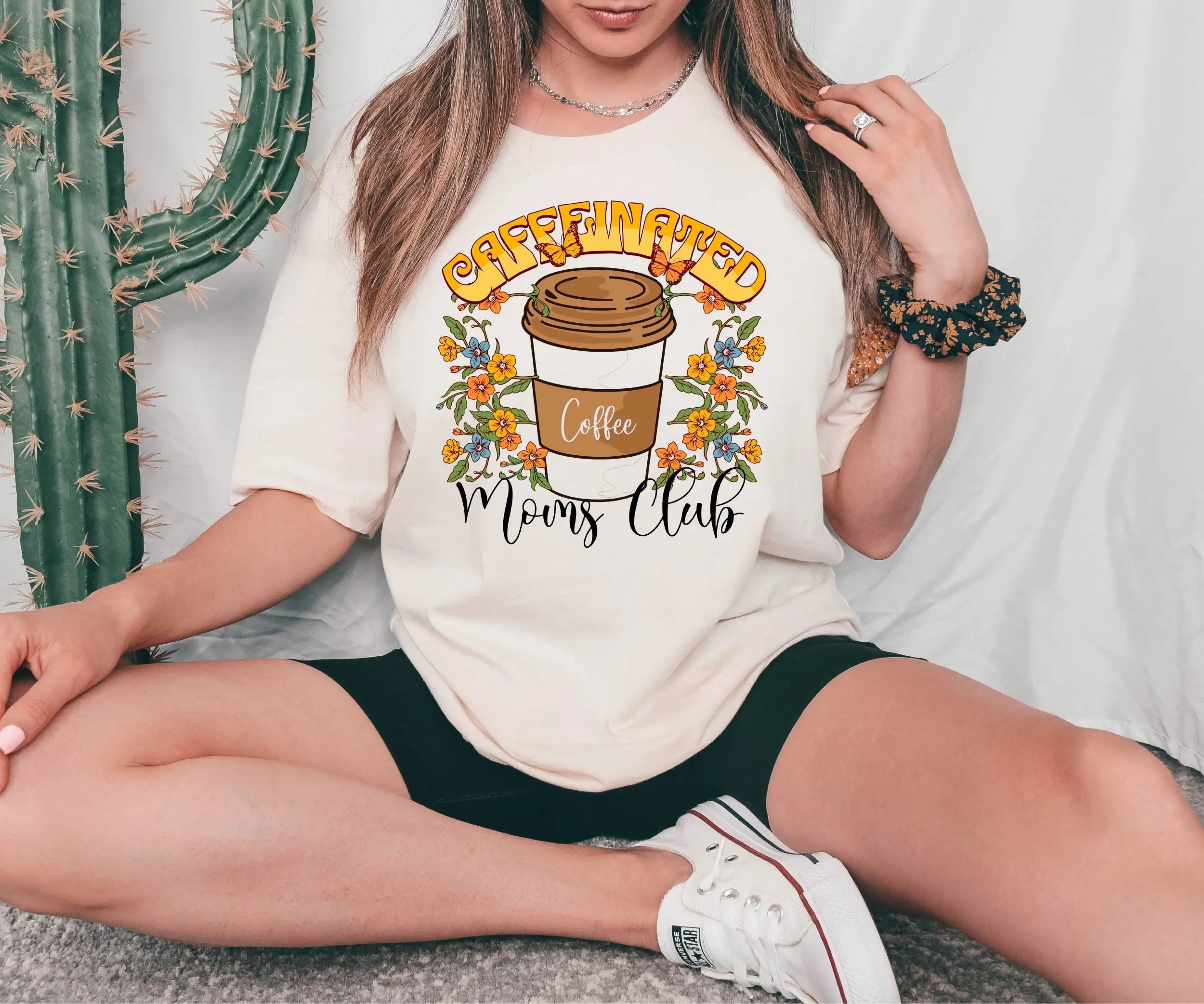 Caffeinated Moms Club T Shirt Coffee Lover Mom Funny Mama Mother's Day for Caffee Cute