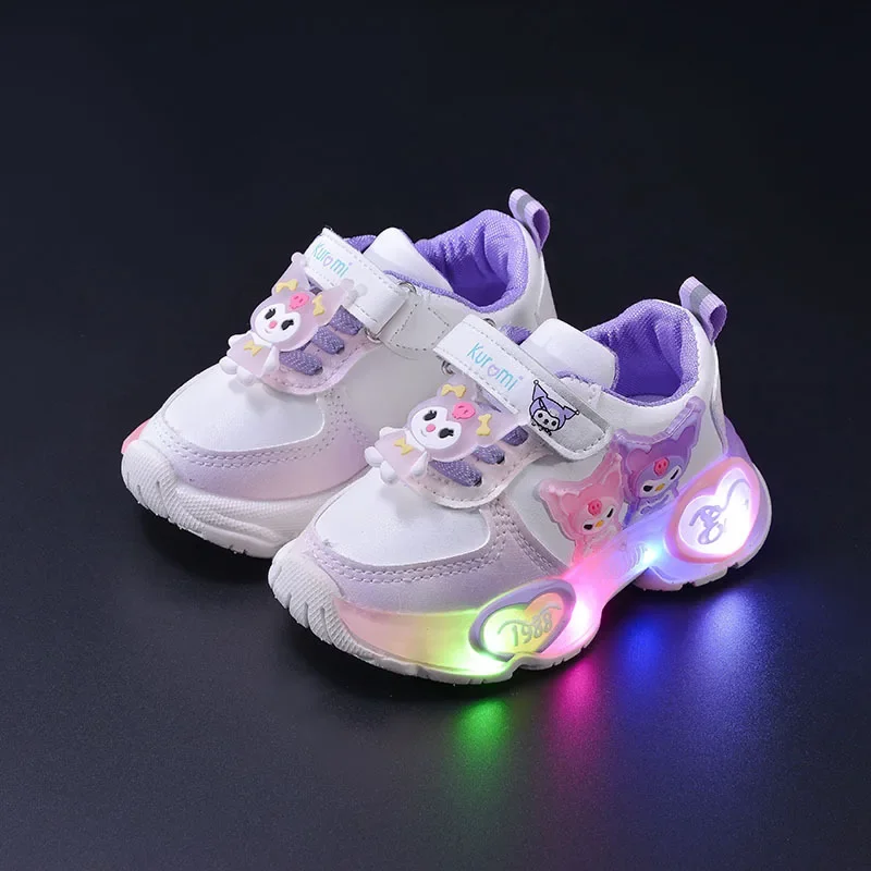 

children kuromi lights sports shoes Sanrio luminous board shoes hello kitty spring autumn girls new casual shoes baby soft soles