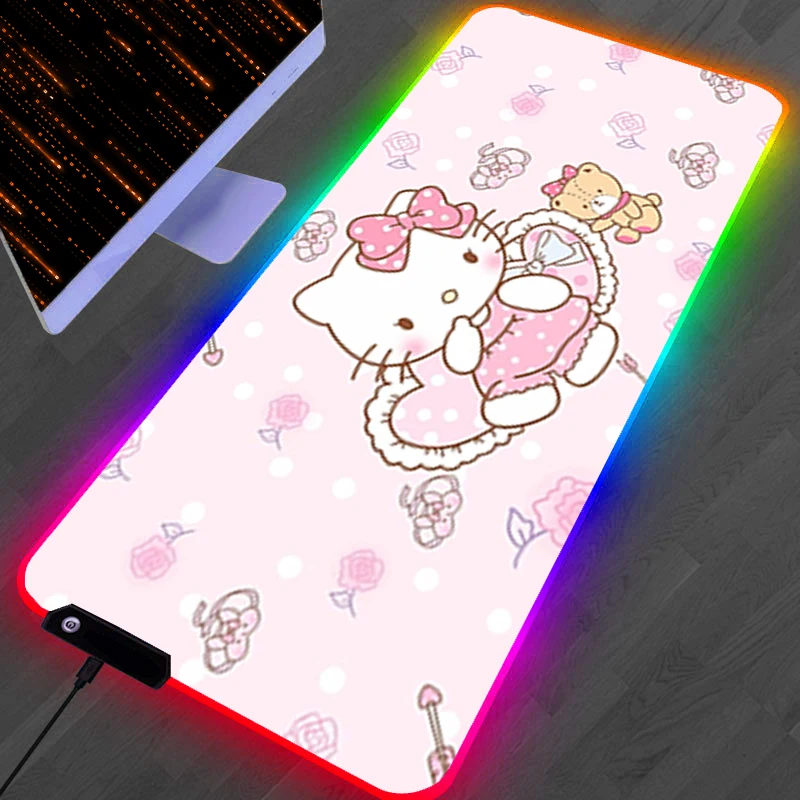 Rgb led mouse pad portátil de borracha estendida tapete de mouse de mesa jogo de computador mousepad acessórios para pc h-hello k-kitty teclado
