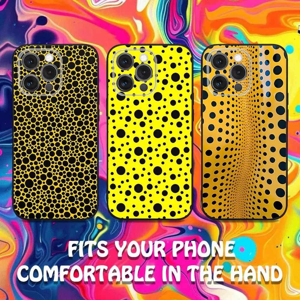 

Yellow And Black Polka Dots Phone Case For iPhone 16,15,14,13,12,11,Pro,Max,Plus,X,XS,SE,E,Mini,Soft Silicone Black Case