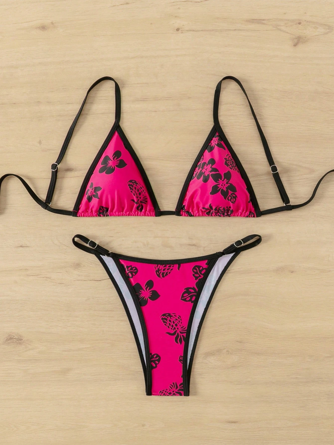 

Contrast-print foreign trade suspender bikini halterneck lace-up adjustable design