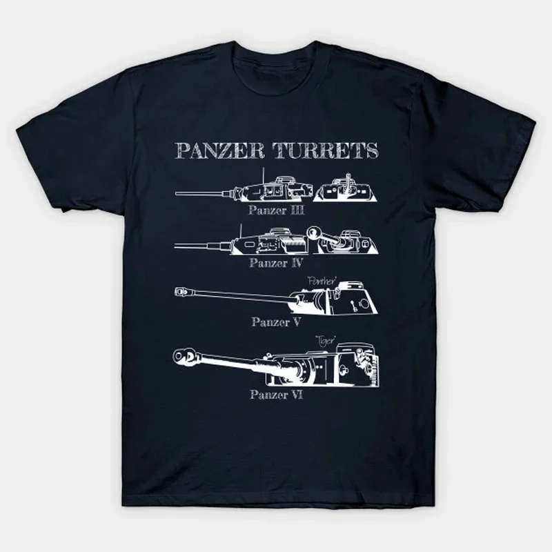 

Panzer Turrets WW2 German Tanks Schematic Recognition Blueprint T-Shirt 100% Cotton O-Neck Short Sleeve Casual Mens T-shirt