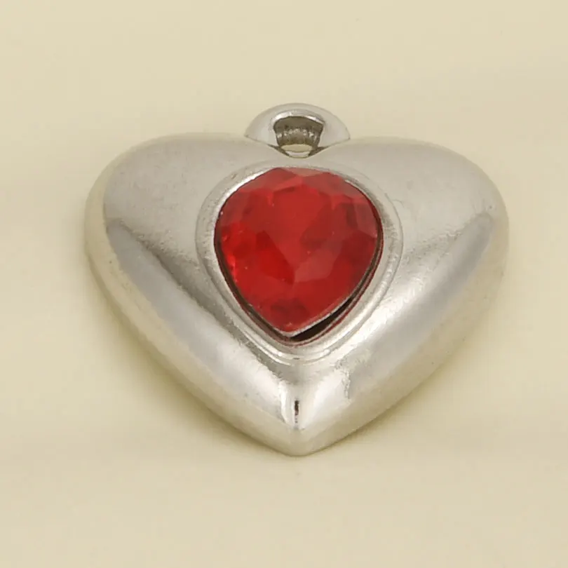 6pcs Various Styles Stainless Steel Material Pendant Red Zircon Y2K Style Pendants Heart Oval Square Star No Fade Jewelry Bulk