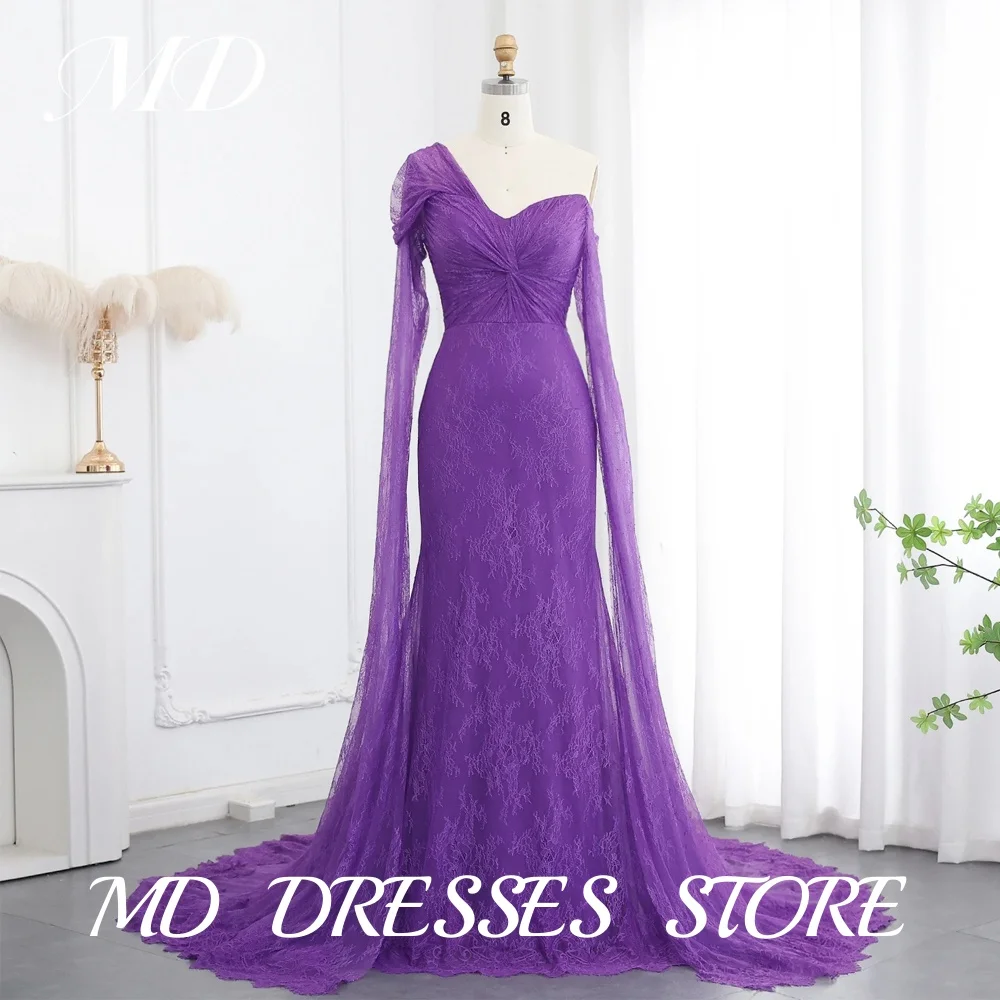 

MD Elegant Mermaid Off Shoulder Lace Evening Dress Saudi Arabic Long Sleeve Sweep Train Prom Gown Customized Party Dress 2025
