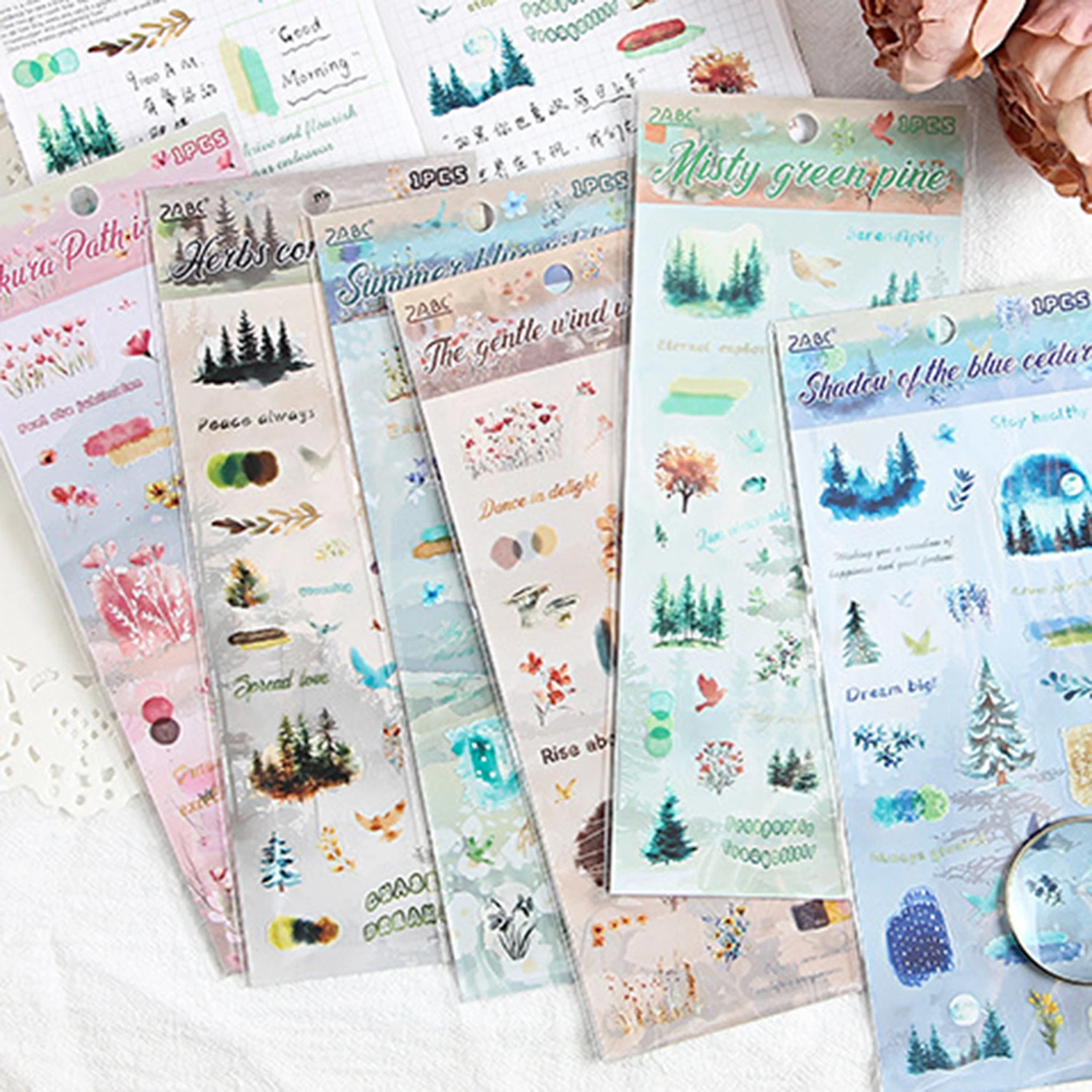 1PC Exquisite Forest Scenery Sticker, DIY Stickers Available in Different Colors, Decorative for Journals and Card Gifts