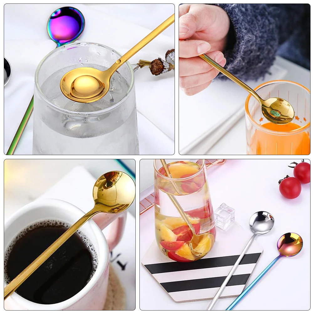 

5 pcs Stainless Steel Ice Spoon Thick H Coffee Dessert Shop Home Gift Long Round Spoon Cake Honey Mirror Finish