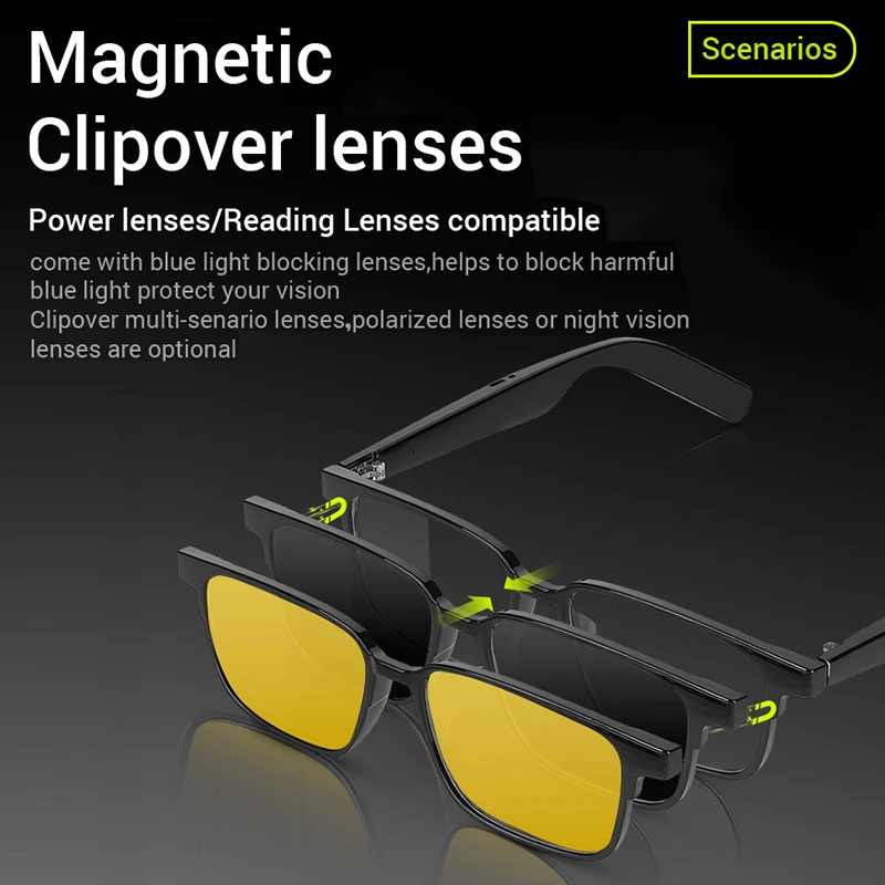 نظارات بلوتوث الذكية kx32 بإطار شفط مغناطيسي، نظارات شمسية لاسلكية للموسيقى مضادة للضوء الأزرق مناسبة للسفر أثناء قيادة الألعاب
