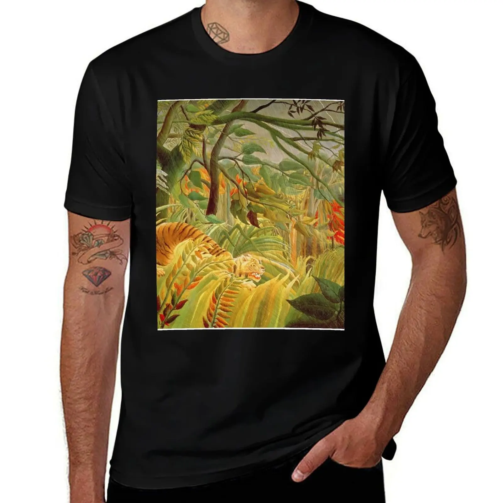 Henri Rousseau - Tiger In A Tropical Storm (Surprised) T-Shirt mens graphic t shirts T-Shirt