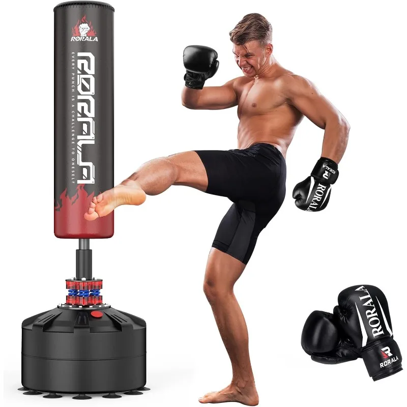 

Punching Bag with Boxing Gloves, Freestanding Heavy Bag for Adult Kids, Men Standing Kickboxing Bag Max Weight 253LBS